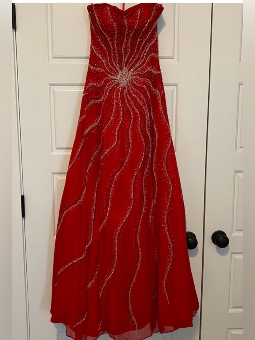 Red Evening Gown with Sparkle Accents